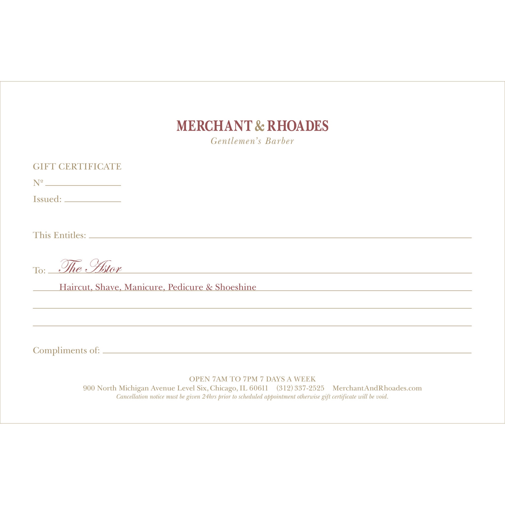 Merchant & Rhoades Gift Certificate (IN-STORE ONLY) -  Merchant & Rhoades Gift Certificate (IN-STORE ONLY) - "The Astor" Package