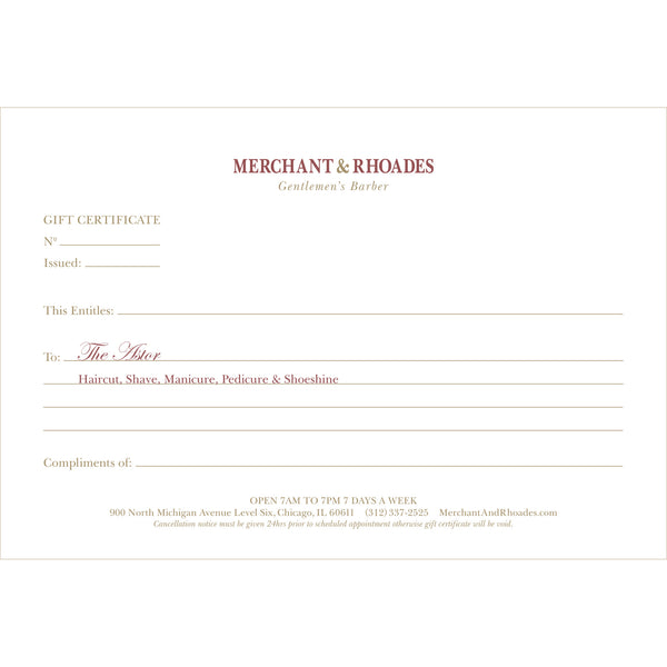Merchant & Rhoades Gift Certificate (IN-STORE ONLY) - "The Astor" Package