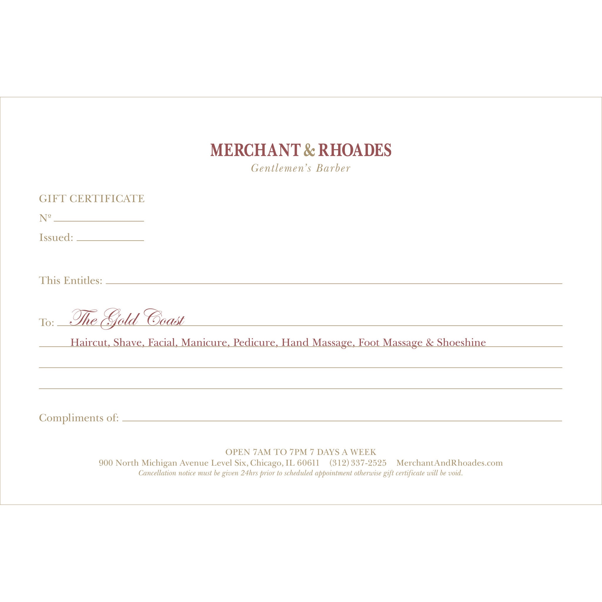 Merchant & Rhoades Gift Certificate (IN-STORE ONLY) -  Merchant & Rhoades Gift Certificate (IN-STORE ONLY) - "The Gold Coast" Package