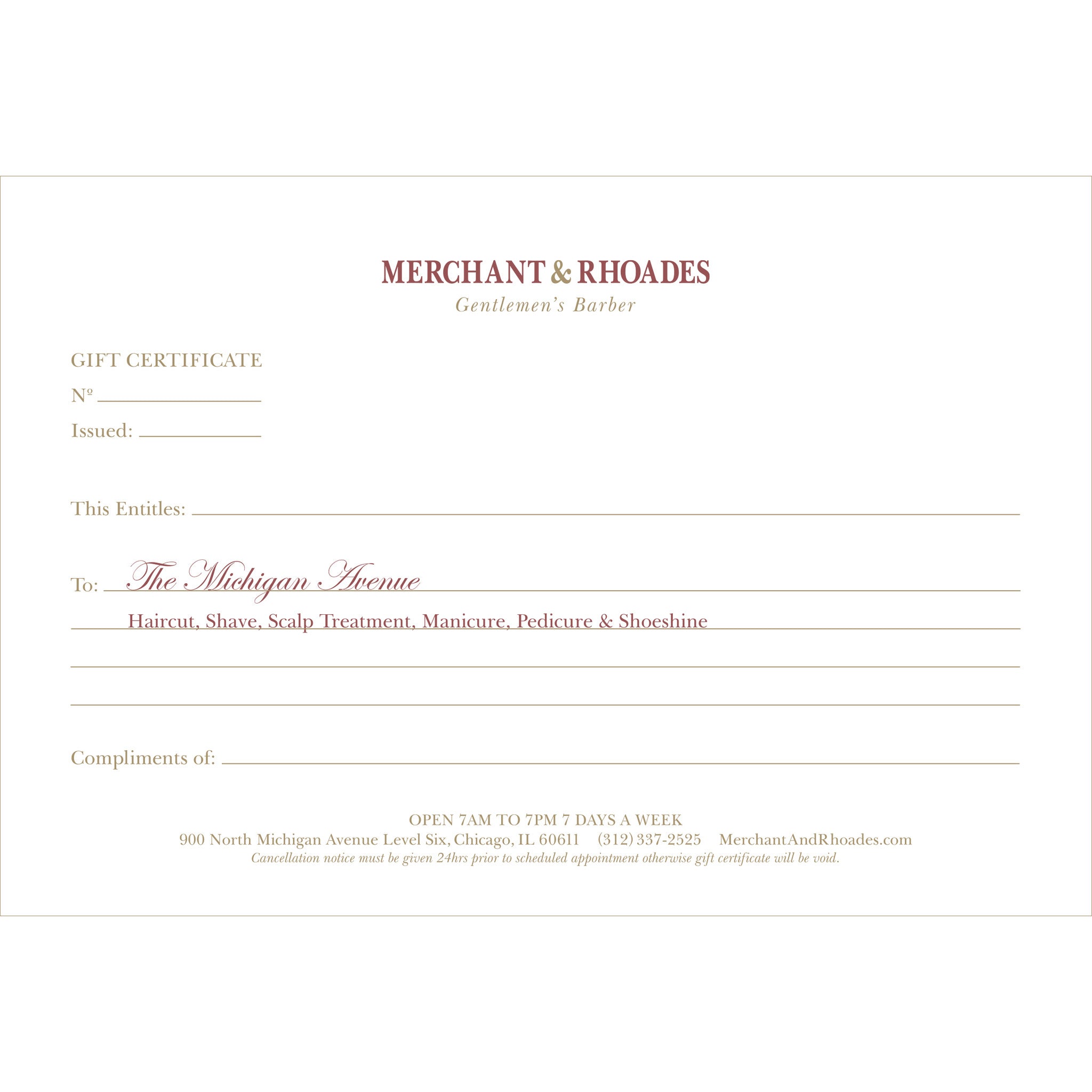 Merchant & Rhoades Gift Certificate (IN-STORE ONLY) -  Merchant & Rhoades Gift Certificate (IN-STORE ONLY) - "The Michigan Avenue" Package