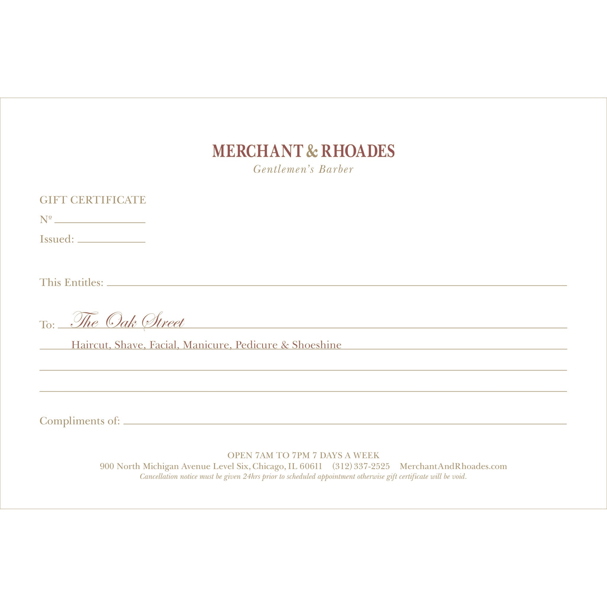 Merchant & Rhoades Gift Certificate (IN-STORE ONLY) -  Merchant & Rhoades Gift Certificate (IN-STORE ONLY) - "The Oak Street" Package