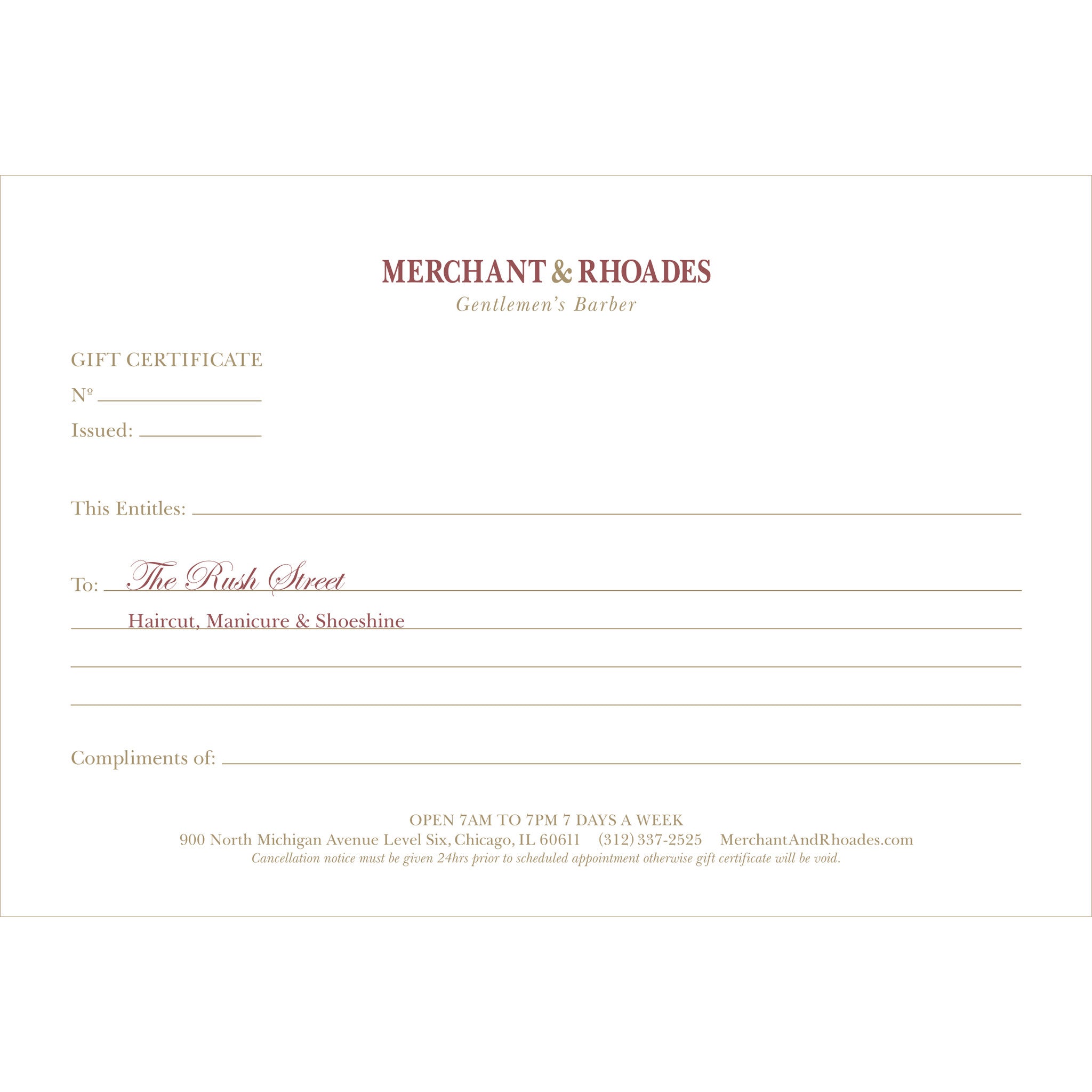 Merchant & Rhoades Gift Certificate (IN-STORE ONLY) -  Merchant & Rhoades Gift Certificate (IN-STORE ONLY) - "The Rush Street" Package