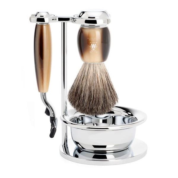 Mühle – Vivo Brown Horn Pure Badger & Mach3 Shaving Set with Bowl
