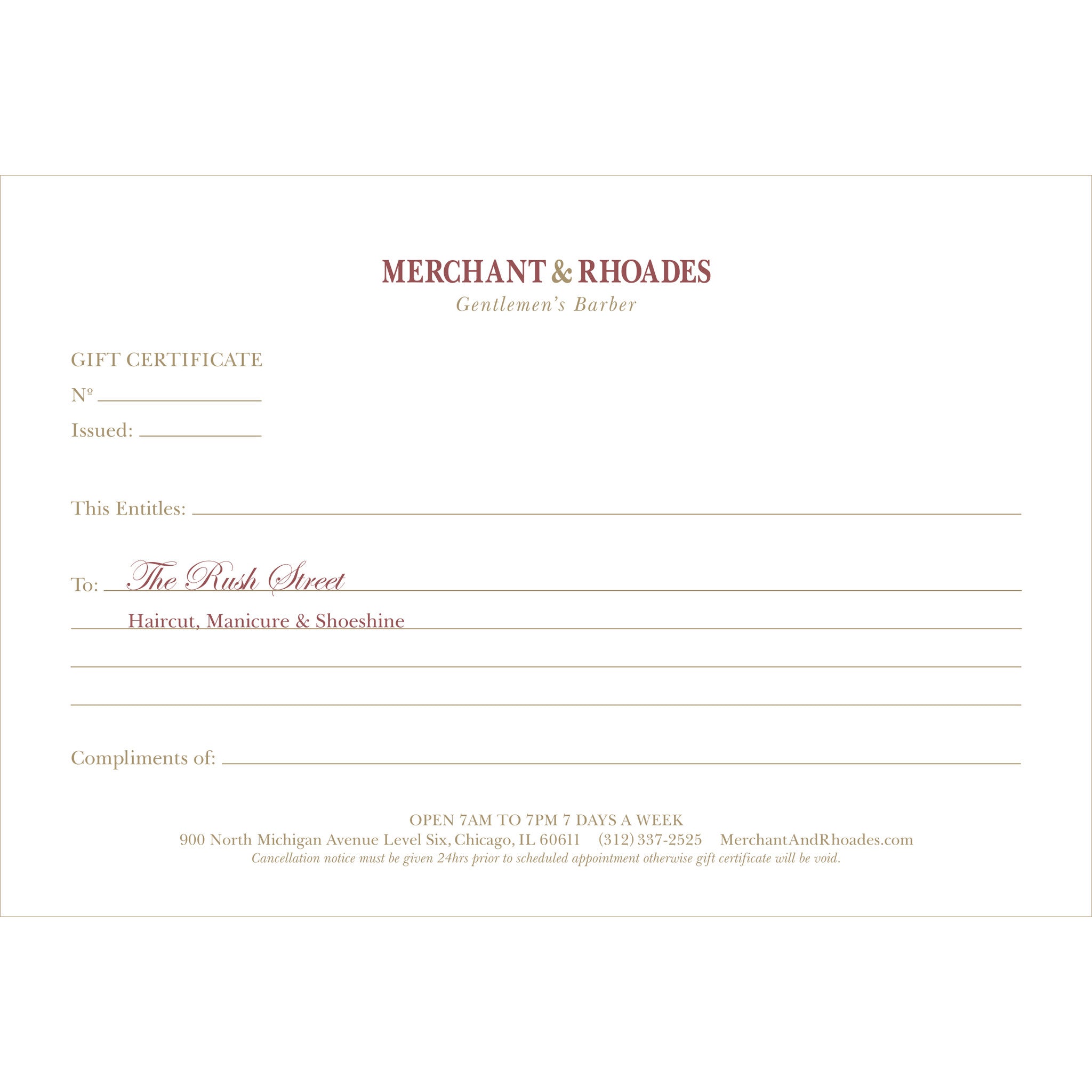Merchant & Rhoades Gift Certificate (IN-STORE ONLY) - "The Rush Street" Package