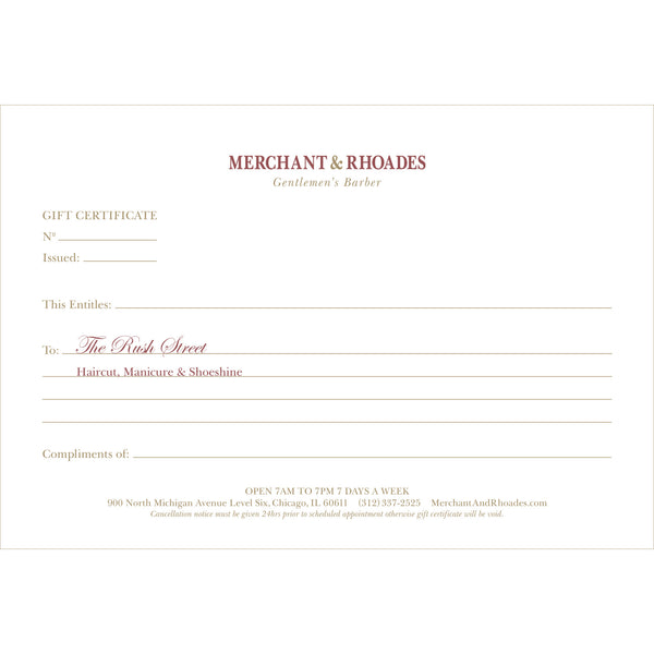 Merchant & Rhoades Gift Certificate (IN-STORE ONLY) - "The Rush Street" Package